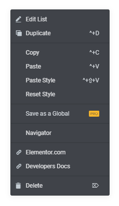 Elementor Context Menu Example