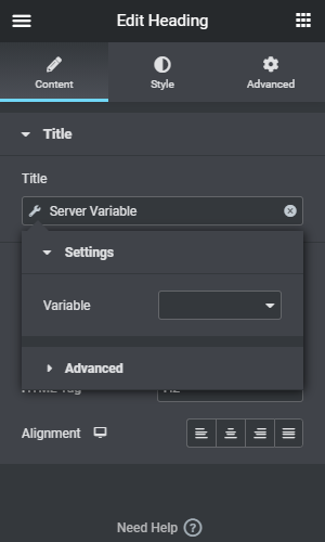 Dynamic tag example - controls