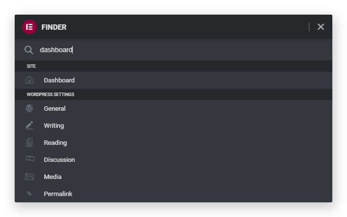 Elementor Finder WordPress Settings