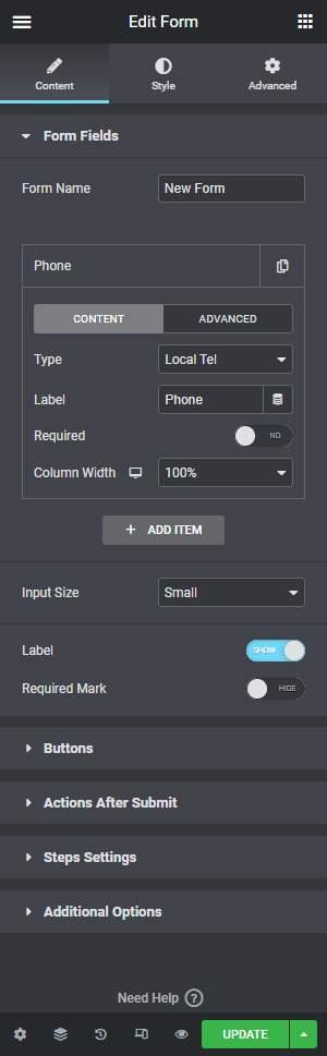 Elementor Form - Local Tel Field