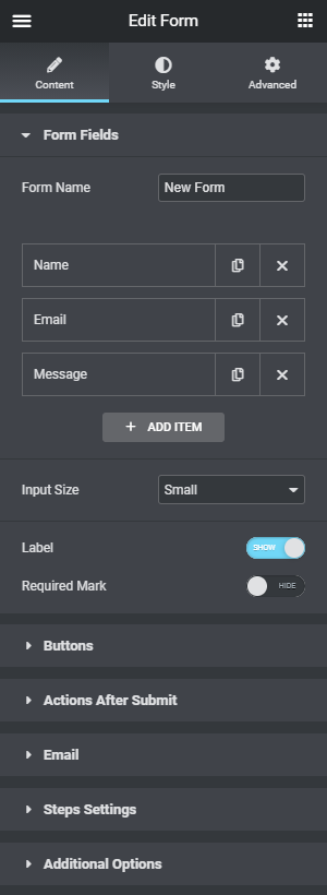 Elementor Form Widget