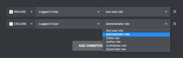 The list of user roles